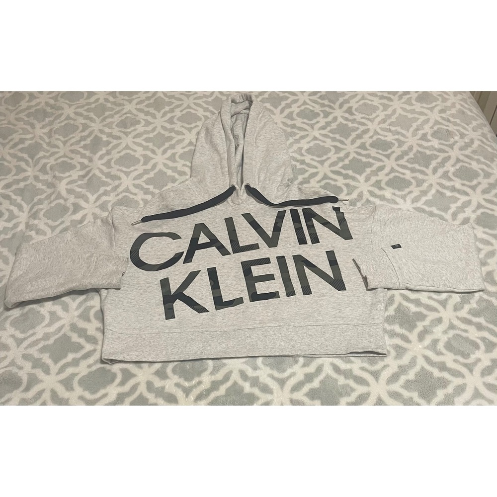 Calvin Klein Performance Women's Grey‎ Cropped Hoodie Camo Logo Size M